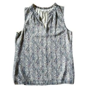 Rose + Olive Womens Floral Print Sleeveless Blouse Small Tank Top Ruched Neck